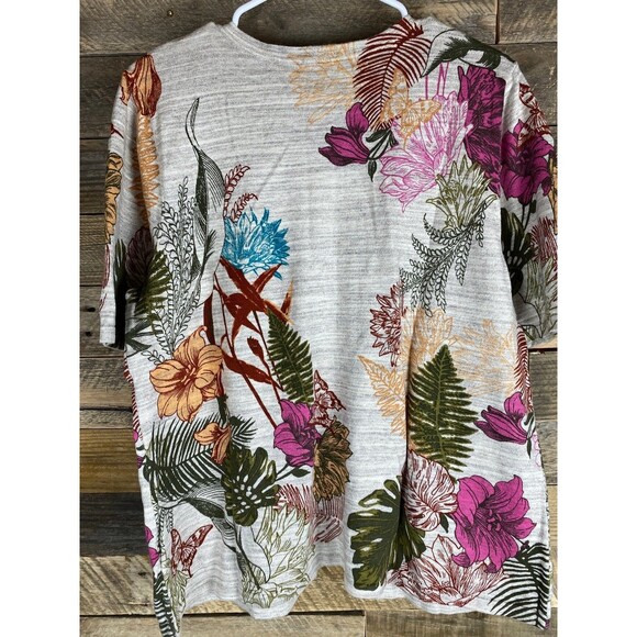 CJ Banks Women's Top 1X Beige Floral Cotton Button Front - Picture 6 of 11